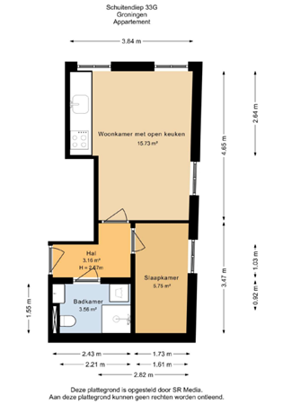 Floorplan - Schuitendiep 33G, 9711 RA Groningen